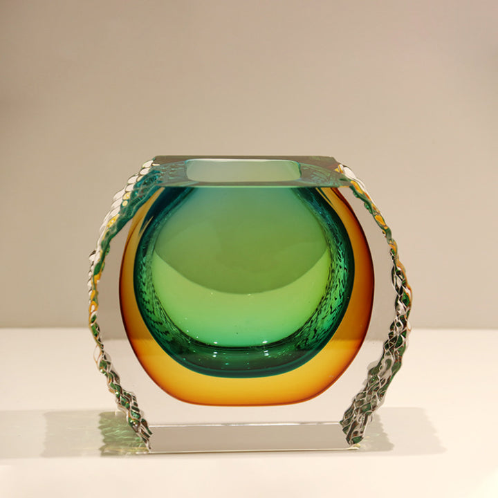 Aurion - 5.9" (15cm) Small Modern Gradient Crystal Glass Art Vase Green Color
