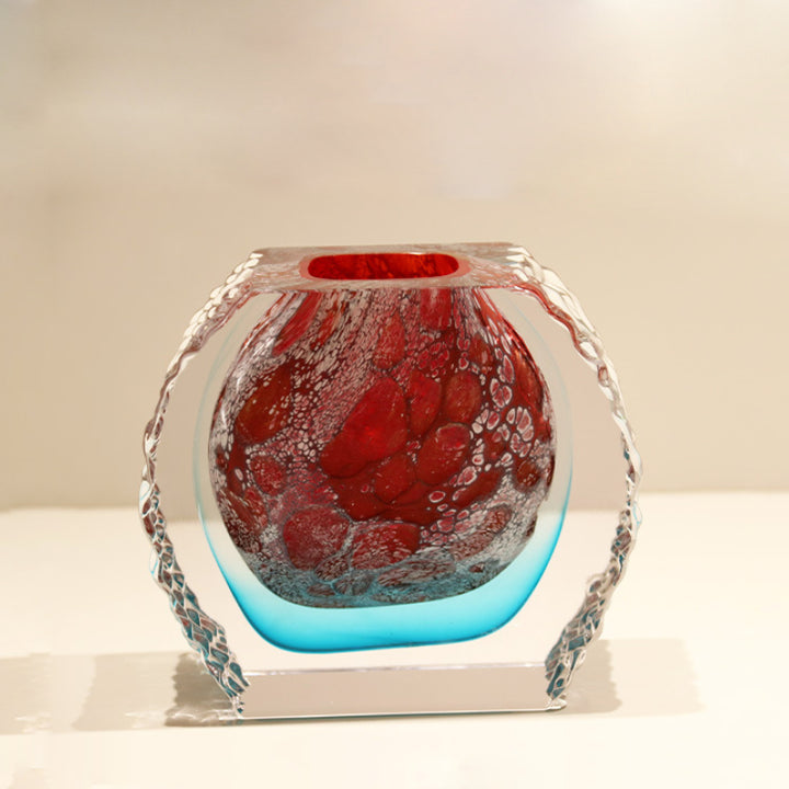 Aurion - 5.9" (15cm) Small Modern Gradient Crystal Glass Art Vase Pink Color