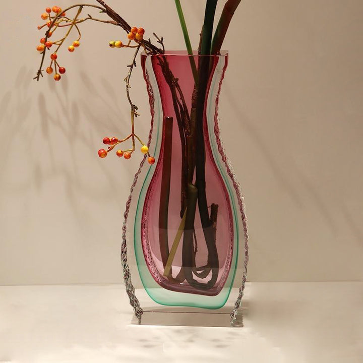 Elvara - 14.9 inch (38cm) Large Modern Colored Inner Core Crystal Glass Art Vase with Flowers