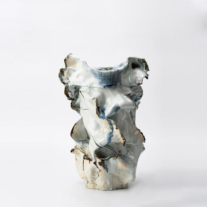 Foldra - 13.3 inch (34cm) Medium Sized Sculptural Ruffle-Form Ceramic Designer Vase