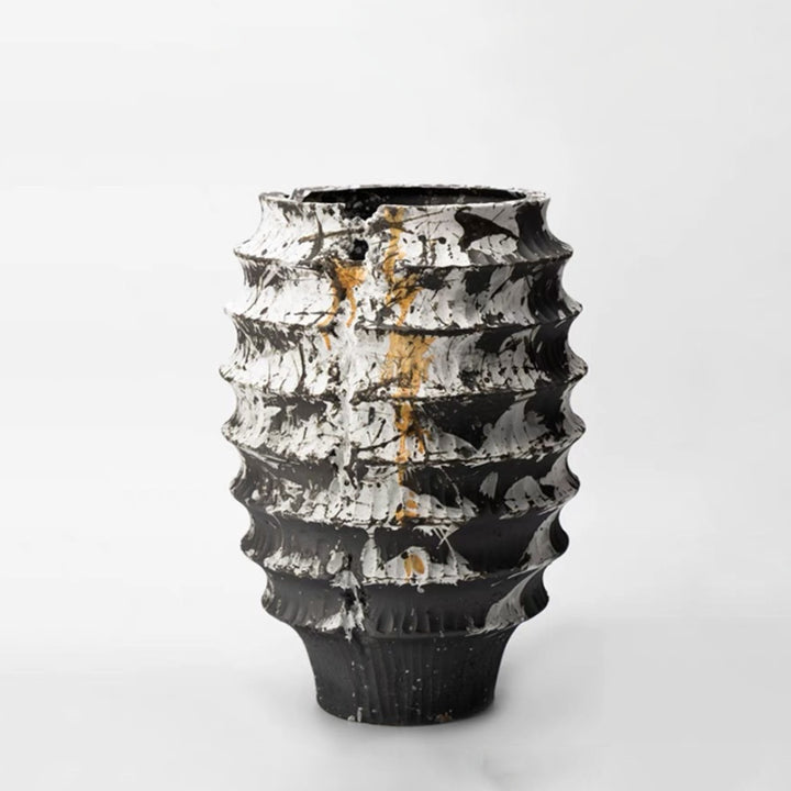 Palimpsest - 14.9 inch (38cm) Large Wabi-Sabi Black & White Ceramic Brushstroke Art Vase