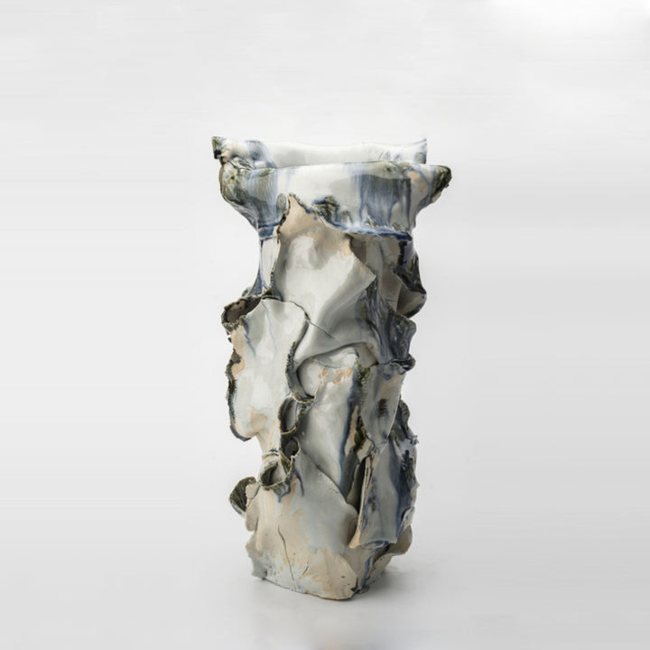 Shale - 16.9 inch (43cm) Tall Sculptural Designer Vase with Folded Ceramic Detailing