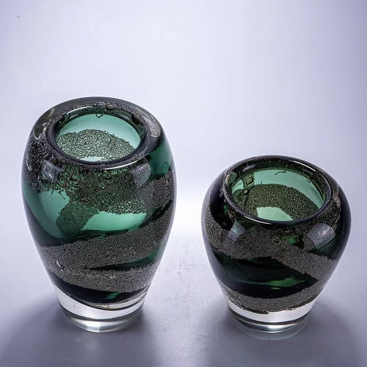 Verdyx - Small/Medium Modern Handmade Designer Green Art Glass Vase Top View